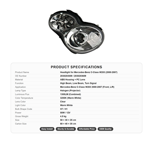 Conjunto de Faros Delanteros de Alta Calidad OE 2038203559 para <span class=keywords><strong>Mercedes</strong></span> Benz Clase C <span class=keywords><strong>W203</strong></span> C230, Lado del Conductor - Product Image 4