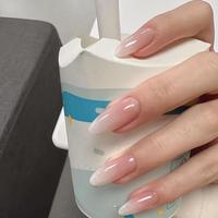 Ongles en amande rose et blanc ombré, faux ongles français à presser, fabriqués à la machine en ABS, 24 pièces, ongles en amande longueur moyenne pour femmes