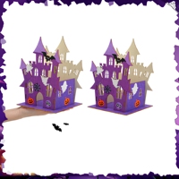 Kit de Bricolage Château d'Halloween en Bois, Puzzle 3D Maison Hantée, Ornement de Table pour Halloween