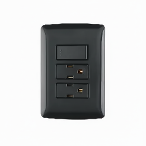 Scatola con 3 unità. 2-contatto e interruttore piastra assemblata, nero, linea italiana. - Product Image 1