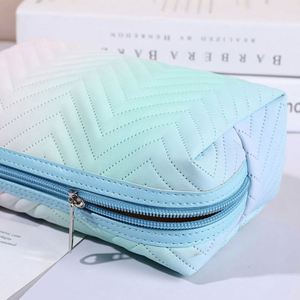 Portable Travel Women PU Leather Makeup <b>Pouch</b> Gradient Color Square Zipper Cosmetic Storage Bag - Product Image 5