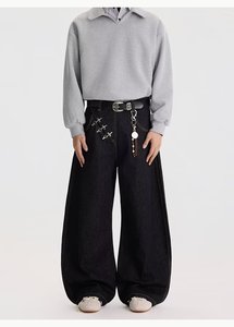 American Cleanfit Diagonal Placket Bouton d'Avion Jambe Droite Léger Printemps High Street Loose Raw Denim Scimitar Long Hommes - Product Image 6