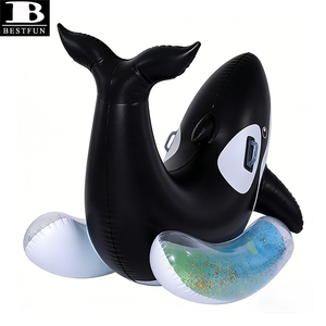 Bouée gonflable géante en PVC épaissi avec confettis et paillettes, en forme de baleine, avec poignées, pour enfants et adultes - Product Image 2