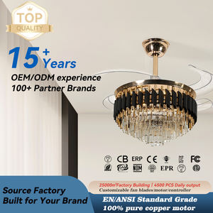 יוקרה מודרנית הוביל מאוורר Dc מנוע זהב קריסטל גדול נברשת שלט רחוק flush הר מגורים - Product Image 1