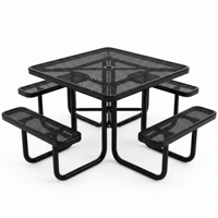 Table de pique-nique carrée en métal pour restaurant extérieur avec banc, table et chaises de jardin en acier revêtu de plastique pour terrasse