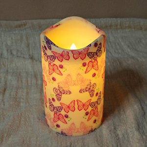 Fiori rosa e farfalle stampa LED smerlato pilastro a forma di bordo candela 3 pz fiamma tremolante Eco decorazione luce OEM ODM fabbrica - Product Image 5