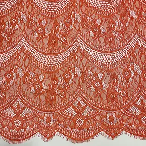 High quality orange french lace fabric tulle for clothing dress