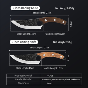 Hot bán handmade giả mạo thép carbon 6 inch butcher giết mổ dao đầy đủ tang cong boning dao giết mổ dao - Product Image 4