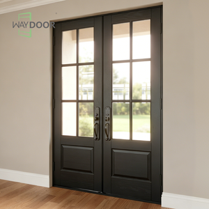 カスタマイズされたフランス風モダンな外観の単板木製ドア、ガラスパネル付き、防音、オーク、パイン、マホガニー製の玄関木製ドア - Product Image 5