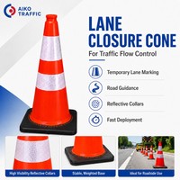 Cône de signalisation Aiko pour travaux routiers, fermeture de voie et guidage de circulation avec colliers réfléchissants et base noire