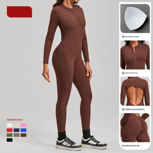 Nuova <span class=keywords><strong>Tuta</strong></span> Intera da Yoga in Maglia a Maniche Lunghe con Cerniera, Effetto Seconda Pelle, Stile Europeo Americano, per <span class=keywords><strong>Donna</strong></span>, Abbigliamento Sportivo <span class=keywords><strong>Aderente</strong></span> - Product Image 2