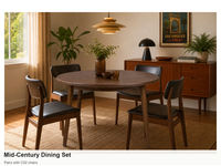 Table à manger ronde en noyer, style rétro du milieu du siècle, table en bois avec pieds effilés pour salle à manger