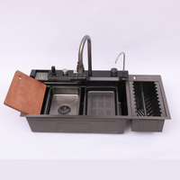 Évier de cuisine multifonctionnel en acier inoxydable avec robinet extractible, panier d'égouttage et égouttoir