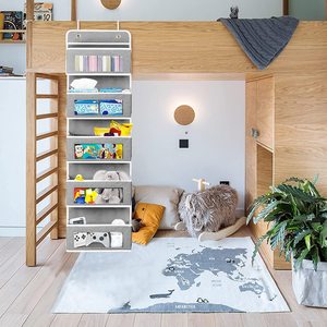Five Layer Non Woven Fabric Hanging Storage Bag Gray Khaki Bedroom Organizer Hook Type 138cm Multipurpose Closet Storage - Product Image 3