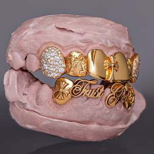 Grillz de Plata de Ley S925 con Moissanita, Diseño de Cruz 'Confía en <span class=keywords><strong>Dios</strong></span>', Joyería Hip Hop Brillante, Grillz Dentales Personalizados - Product Image 3