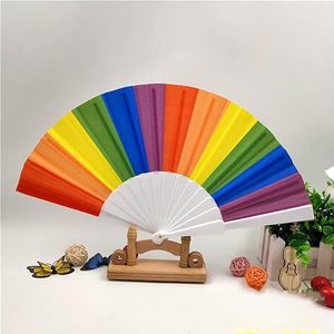 Abanico Plegable Arcoíris de Plástico Resistente para Espectáculos de Danza y Decoración del Hogar - Product Image 5