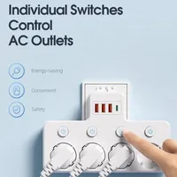 Nouvelle multiprise standard européenne avec 3 prises CA, 3 ports USB + 1 port Type-C à charge rapide, prise murale avec interrupteur indépendant