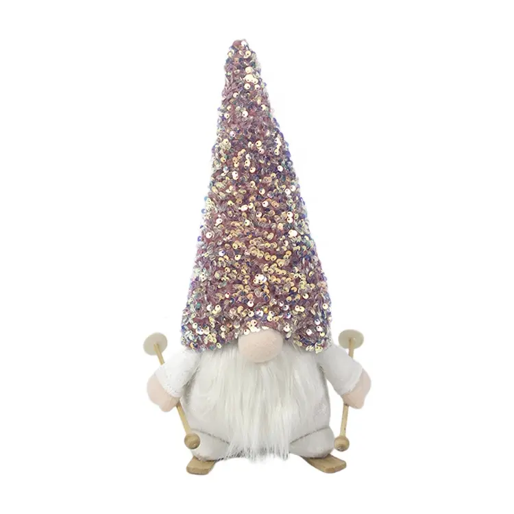 Christmas Tree Decor Sequin Xmas Ornaments Delicate Pink Gnome with Sequin Hat