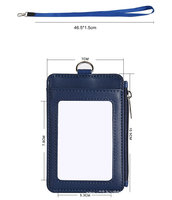 Dompet Kartu Lencana ID Kulit Asli, Tempat Kartu 2 Slot Kartu dengan Tali Lanyard Leher Ritsleting untuk Kantor