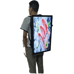 32 inch kỹ thuật số biển quảng cáo đi bộ điện thoại di động Ba lô máy nghe nhạc quảng cáo cảm ứng Bảng điều chỉnh tiếp thị <span class=keywords><strong>LCD</strong></span> Ba lô - Product Image 1