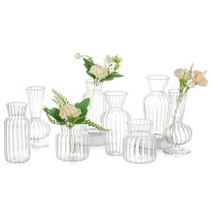 Nouveautés Décoration d'intérieur : Vase à fleurs en verre artistique rayé, couleur <span class=keywords><strong>ambre</strong></span>, avec fleur en verre brillante - Product Image 2