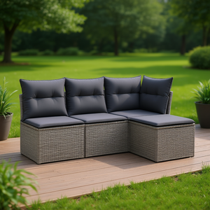 Conjunto de Sofá Modular de Jardín de Ratán Gris, 4 Plazas, Muebles de Exterior Elegantes de Varias Piezas - Product Image 2