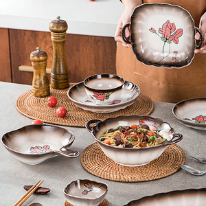 Nordic Light Luxury Tableware High-end Ceramic Tableware Bowl Plate Household Binaural Dish <b>Set</b> - Product Image 5