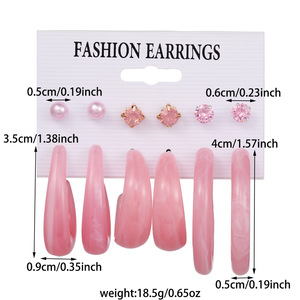 Pink Heart Earrings 6 Pair Stud <b>Set</b> Imitation <b>Pearl</b> Rhinestone Women Summer Party Fashion <b>Jewelry</b> - Product Image 4