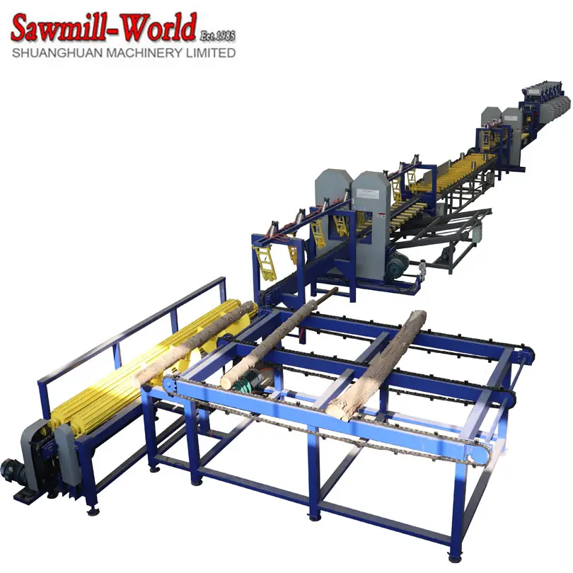automatic feeder twin vertical band saw machine small wood process cutting line
