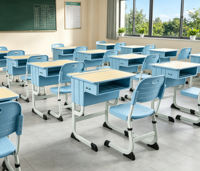 Ensemble de chaise et de bureau d'étudiant réglables en hauteur, écologiques, durables, avec plateau en bois pour salle de classe, école