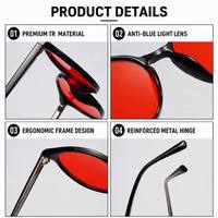 Kacamata Anti Cahaya Biru Sunray Round TR Full Rim Frame Lensa Merah Berwarna Merah dengan Bingkai Dalam Merah, Tangkai Gradasi Dual Rivet, Unisex OEM