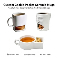 Tasses à café, thé et lait en céramique blanche avec poche à biscuits, mug en porcelaine avec porte-biscuits