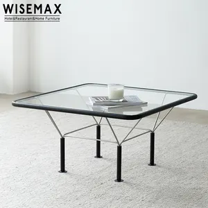 WISEMAX FURNITURE Manufacturer transparent tempered glass coffee table high quality metal frame square glass end table