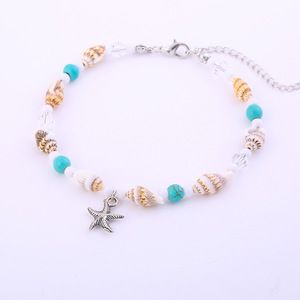 Pulsera <span class=keywords><strong>tobillera</strong></span> de punto de conchas de playa para mujer, cuentas de cristal, semillas bohemias, GAB001 - Product Image 1