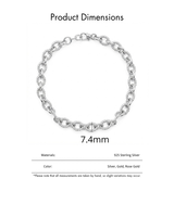 Joyería Clásica Geométrica Minimalista, Brazalete de Plata de Ley 925 con Cadena de Eslabones Ovalados