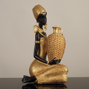 Ornement de femme en résine noire fait main, style Art déco, motif tissé africain, décorations de bureau pour l'artisanat domestique - Product Image 2