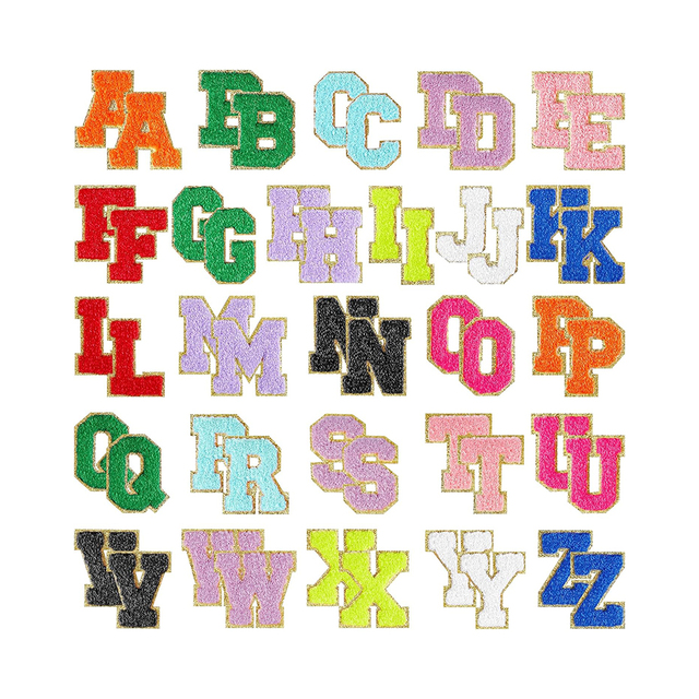 Wholesale Self-Adhesive Chenille A-Z Letter Patches Embroidered Letters for Clothing Fabric Shoes Bags-Multicolor