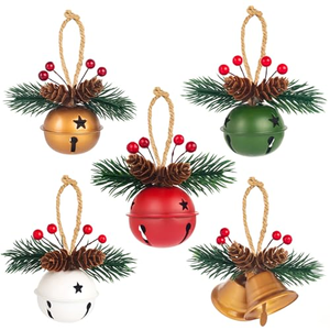 Clochettes de Noël rouges en métal, décorations de style campagnard pour sapin de Noël et couronne, avec décorations en pin - Product Image 1