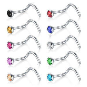 Cristal Acier Inoxydable Nez <span class=keywords><strong>Aiguille</strong></span> spirale cz Nez Anneau Nez Nail Piercing Bijoux - Product Image 1