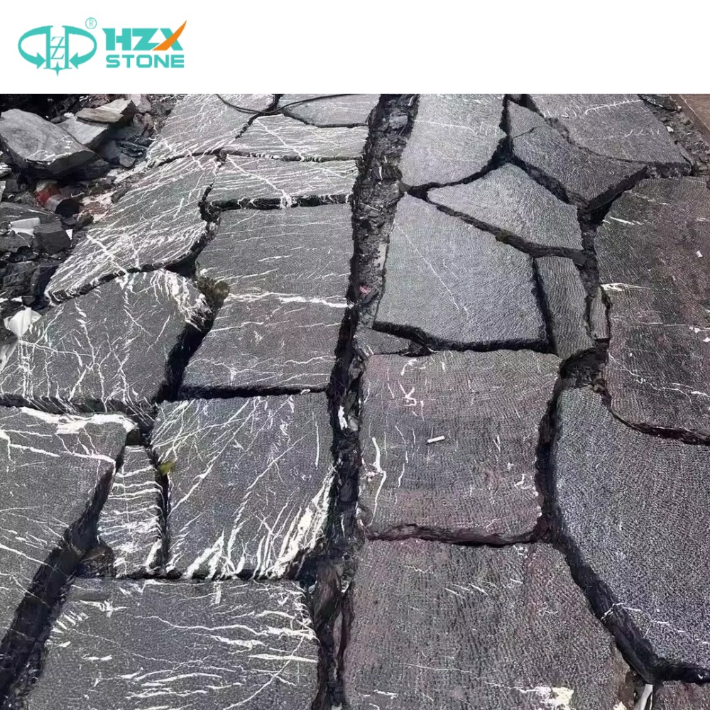 HZX, натуральный камень, культурный сланец, черный, дешевый известняк, уличный кракинг, гранит, каменная брусчатка, квадратная стена, сплит антикварный камень