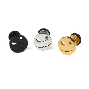 Kafatası kötü gülümseme paslanmaz çelik cadılar bayramı iskelet kulak damızlık küpe Piercing takı Jack Skellington yüz erkekler için Unisex