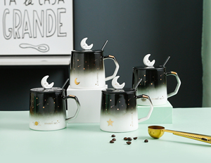 Tasse en céramique créative Lune, Mug à café en porcelaine mignon avec étoiles dorées et couvercle en forme de lune – Grande Vente - Product Image 3