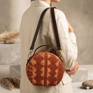 Handcrafted Rust Orange Circle Bag Textured Woven Crossbody Purse Aesthetic Mini Bag Bulk Export India - Product Image 5