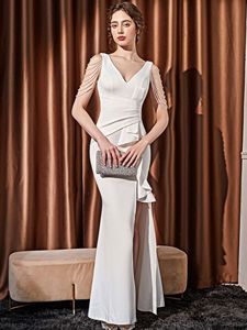 New Women Sexy Party Dress Evening Woman <strong>Red</strong> White <strong>Black</strong> Pleated V-Neck Beading Prom Dresses Evening <strong>Gowns</strong> - Product Image 4