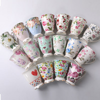 Tasses à café en porcelaine fine de style nordique HiXin, motif floral exquis, bordure dorée, poignée ergonomique, cadeau créatif personnalisé pour la maison