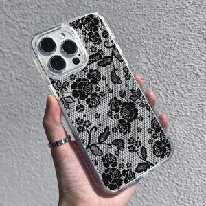 Funda de Teléfono Vintage <span class=keywords><strong>con</strong></span> Encaje Floral, Malla Transparente de TPU a Prueba de Golpes <span class=keywords><strong>con</strong></span> Diseño de Rosas para iPhone 16 15 14 13 12 11 Pro Max, Estilo Coquette - Product Image 4
