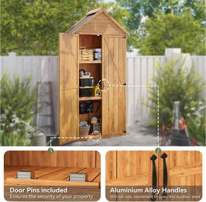 Caseta de Jardín de Madera con Doble Puerta, 73x39x169cm, 2 Estantes Extraíbles, Techo Impermeable, Armario de Almacenamiento Exterior para Patio - Product Image 6