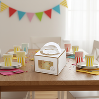Boîte à gâteau d'anniversaire personnalisée en gros avec fenêtre transparente, boîte d'emballage à emporter pour boulangerie avec poignée, qualité alimentaire recyclée