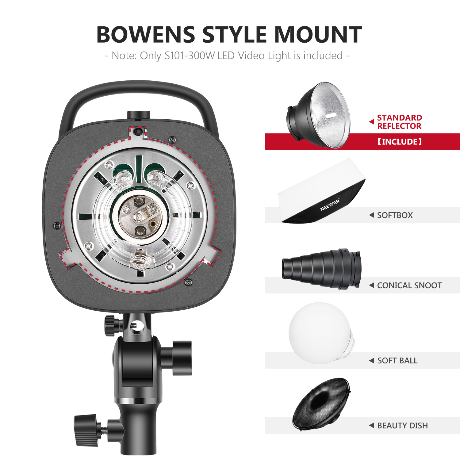 Neewer S101-300W Studio Strobe Light, 300W 5600K Moonlight Lamp