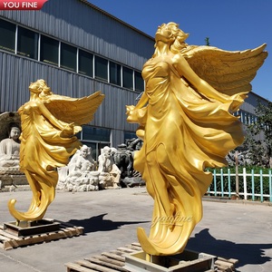 Statua <span class=keywords><strong>in</strong></span> <span class=keywords><strong>bronzo</strong></span> a grandezza naturale di angelo dorato <span class=keywords><strong>in</strong></span> volo per giardino esterno - Product Image 1